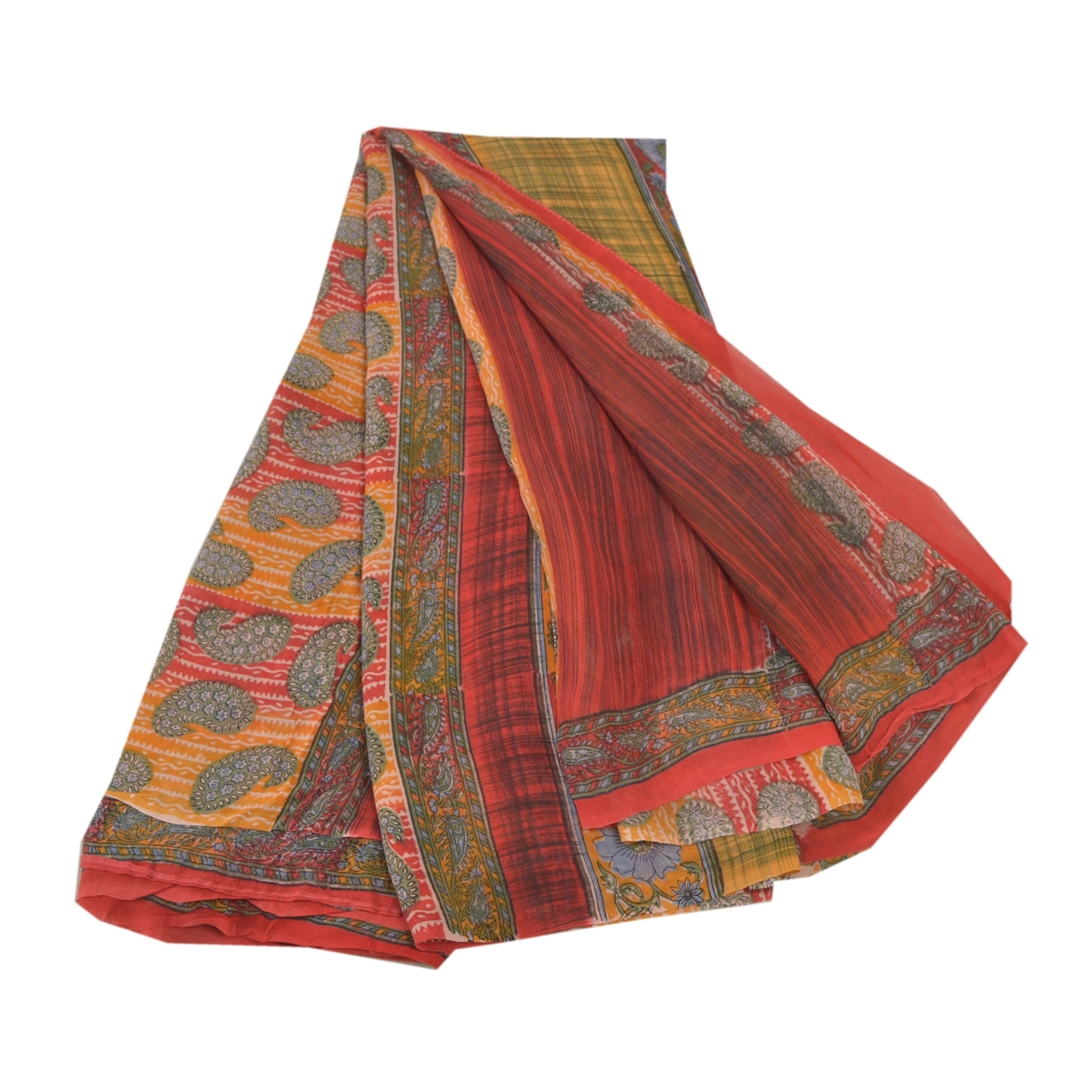 Sanskriti Vintage Indian Sari Pure Georgette Silk Printed Sarees Craft Fabric, PRG-7284-Multi-Printed Floral Design-Pure Georgette Silk-2