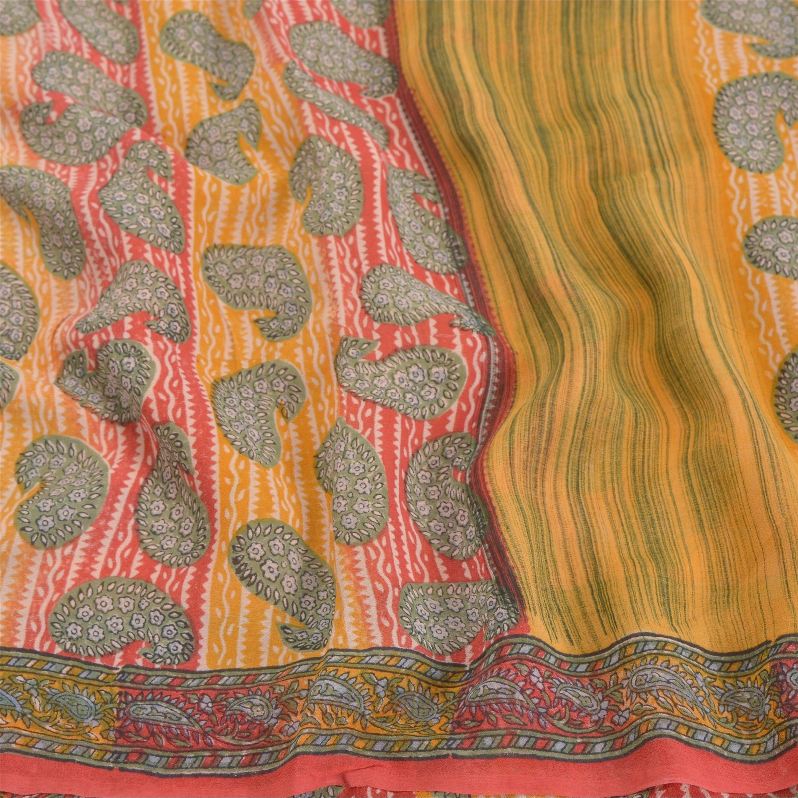 Sanskriti Vintage Indian Sari Pure Georgette Silk Printed Sarees Craft Fabric, PRG-7284-Multi-Printed Floral Design-Pure Georgette Silk-6