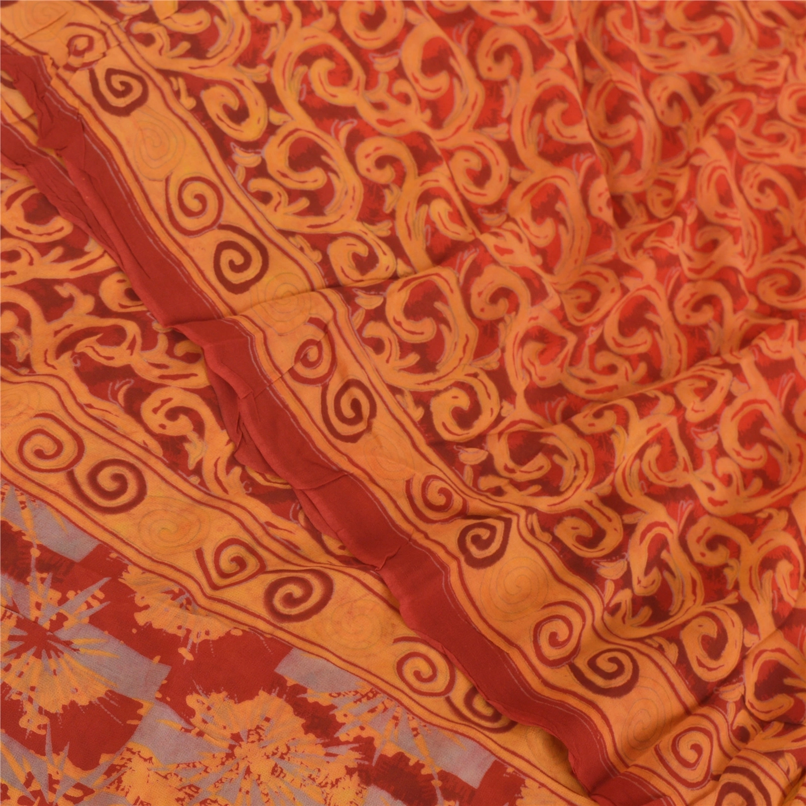 Sanskriti Vintage Rusty Orange Sari Printed Blend Georgette Sarees Craft Fabric, PRG-7304-Rusty Orange-Printed Floral Design-Blend Georgette-1