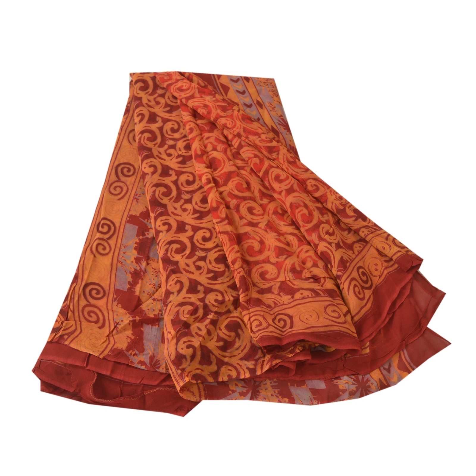 Sanskriti Vintage Rusty Orange Sari Printed Blend Georgette Sarees Craft Fabric, PRG-7304-Rusty Orange-Printed Floral Design-Blend Georgette-2