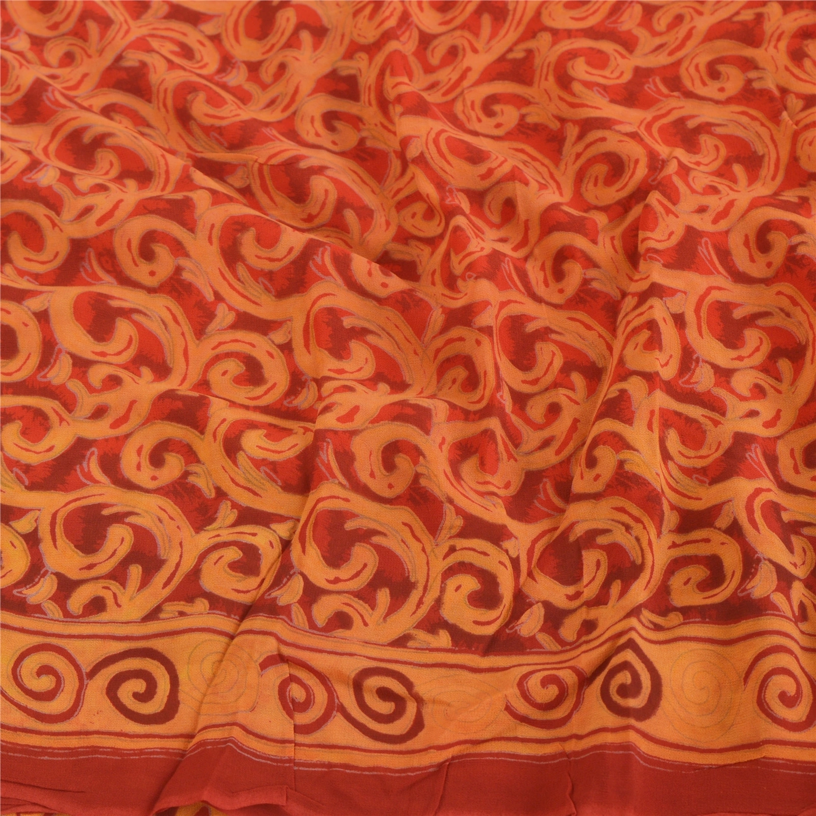 Sanskriti Vintage Rusty Orange Sari Printed Blend Georgette Sarees Craft Fabric, PRG-7304-Rusty Orange-Printed Floral Design-Blend Georgette-6