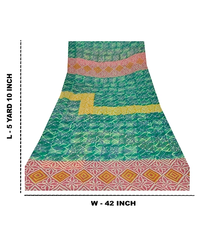 Sanskriti Vintage Indian Sari Green Printed Blend Georgette Sarees Craft Fabric, PRG-7320-Green-Printed Floral Design-Blend Georgette-3