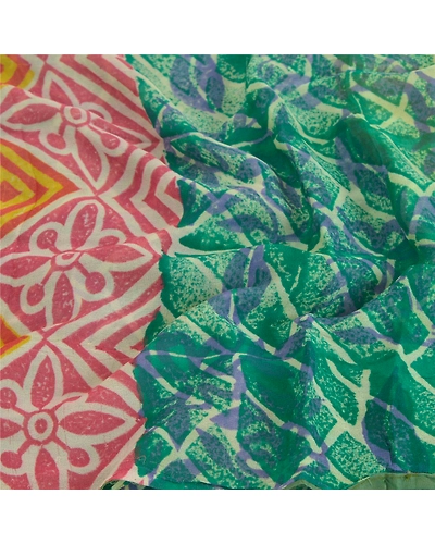 Sanskriti Vintage Indian Sari Green Printed Blend Georgette Sarees Craft Fabric, PRG-7320-Green-Printed Floral Design-Blend Georgette-6