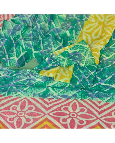 Sanskriti Vintage Indian Sari Green Printed Blend Georgette Sarees Craft Fabric, PRG-7320-Green-Printed Floral Design-Blend Georgette-7
