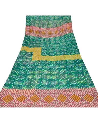 Sanskriti Vintage Indian Sari Green Printed Blend Georgette Sarees Craft Fabric, PRG-7320-Green-Printed Floral Design-Blend Georgette-8