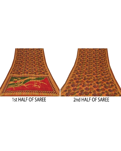 Sanskriti Vintage Indian Sari Pure Georgette Silk Printed Sarees Craft Fabric, PRG-7328-Multi-Printed Floral Design-Pure Georgette Silk-5