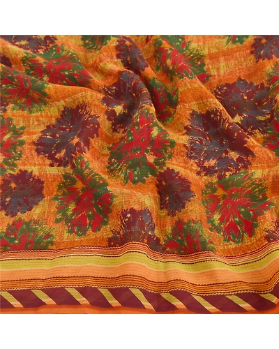 Sanskriti Vintage Indian Sari Pure Georgette Silk Printed Sarees Craft Fabric, PRG-7328-Multi-Printed Floral Design-Pure Georgette Silk-6