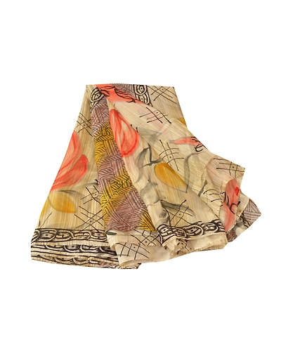 Sanskriti Vintage Indian Sari Cream Printed Blend Georgette Sarees Craft Fabric, PRG-7333-Cream-Printed Floral Design-Blend Georgette-2