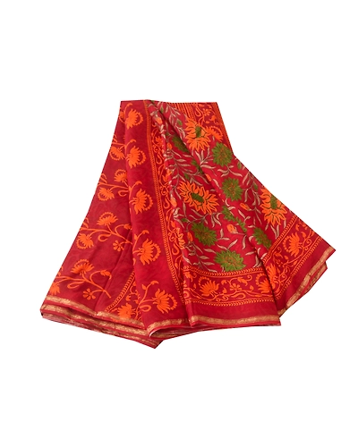 Sanskriti Vintage Dark Red Sari Printed Blend Georgette Sarees Craft Fabric, PRG-7344-Dark Red-Printed Floral Design-Blend Georgette-2