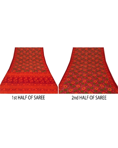 Sanskriti Vintage Dark Red Sari Printed Blend Georgette Sarees Craft Fabric, PRG-7344-Dark Red-Printed Floral Design-Blend Georgette-5