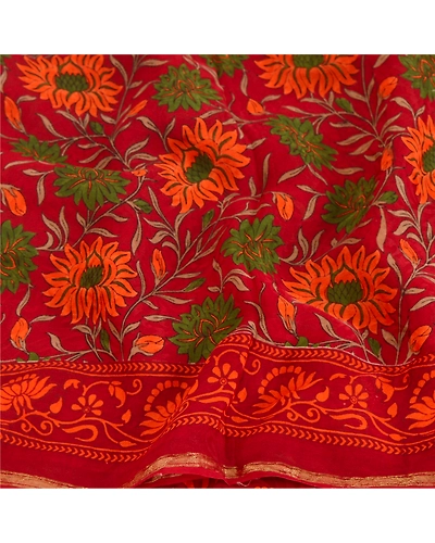 Sanskriti Vintage Dark Red Sari Printed Blend Georgette Sarees Craft Fabric, PRG-7344-Dark Red-Printed Floral Design-Blend Georgette-6