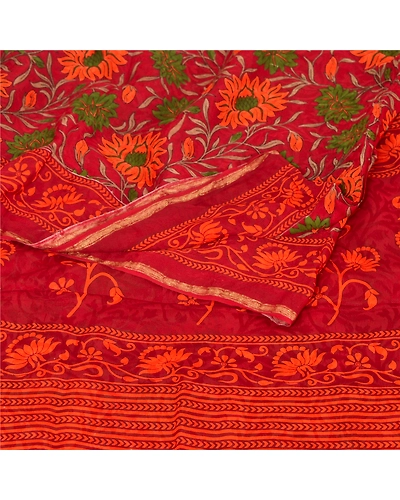 Sanskriti Vintage Dark Red Sari Printed Blend Georgette Sarees Craft Fabric, PRG-7344-Dark Red-Printed Floral Design-Blend Georgette-7