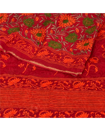 Sanskriti Vintage Dark Red Sari Printed Blend Georgette Sarees Craft Fabric, PRG-7344-Dark Red-Printed Floral Design-Blend Georgette-9