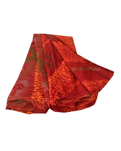 Sanskriti Vintage Sarees Blend Georgette Printed Leheria Fabric Craft Sari, PRG-7389-Dark Red &amp; Orange-Printed Work-Blend Georgette-2