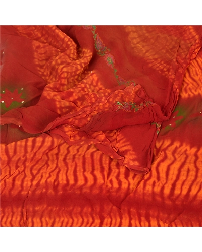 Sanskriti Vintage Sarees Blend Georgette Printed Leheria Fabric Craft Sari, PRG-7389-Dark Red &amp; Orange-Printed Work-Blend Georgette-7