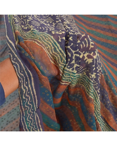 Sanskriti Vintage Purple Sarees Pure Georgette Silk Printed Fabric Craft Sari, PRG-7409-Purple-Printed Work-Pure Georgette Silk-4