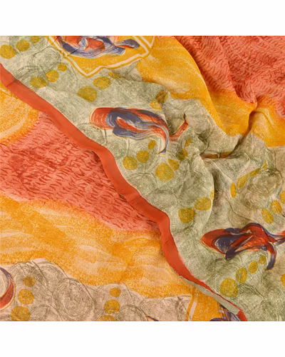 Sanskriti Vintage Indian Sari Blend Georgette Printed Fabric Craft 5 Yd Sarees, PRG-7449-Multi Color-Printed Work-Blend Georgette-1