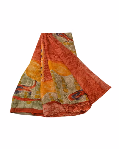 Sanskriti Vintage Indian Sari Blend Georgette Printed Fabric Craft 5 Yd Sarees, PRG-7449-Multi Color-Printed Work-Blend Georgette-2