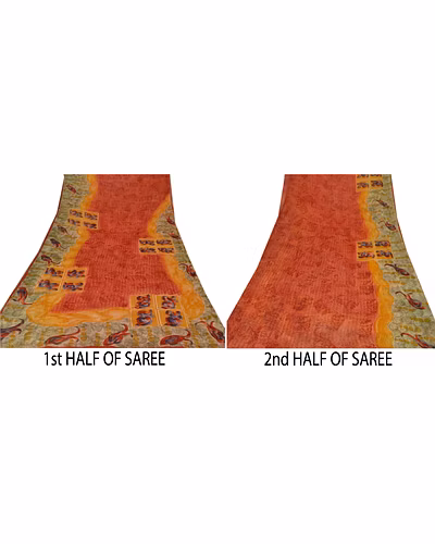 Sanskriti Vintage Indian Sari Blend Georgette Printed Fabric Craft 5 Yd Sarees, PRG-7449-Multi Color-Printed Work-Blend Georgette-5