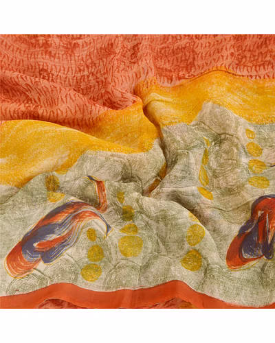 Sanskriti Vintage Indian Sari Blend Georgette Printed Fabric Craft 5 Yd Sarees, PRG-7449-Multi Color-Printed Work-Blend Georgette-6
