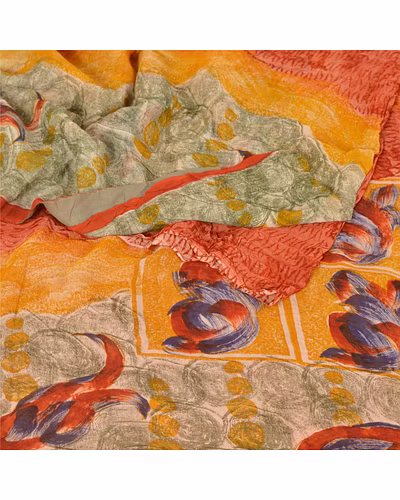 Sanskriti Vintage Indian Sari Blend Georgette Printed Fabric Craft 5 Yd Sarees, PRG-7449-Multi Color-Printed Work-Blend Georgette-7