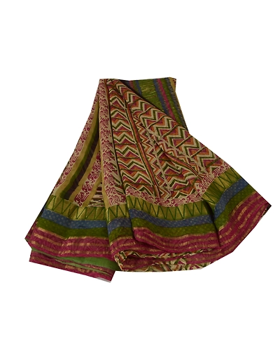Sanskriti Vintage Indian Sari Pure Georgette Silk Printed Fabric Craft Sarees, PRG-7466-Multi Color-Printed Work-Pure Georgette Silk-2