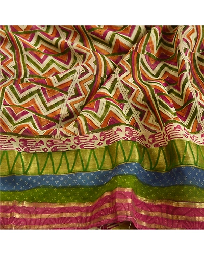 Sanskriti Vintage Indian Sari Pure Georgette Silk Printed Fabric Craft Sarees, PRG-7466-Multi Color-Printed Work-Pure Georgette Silk-6
