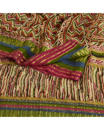 Sanskriti Vintage Indian Sari Pure Georgette Silk Printed Fabric Craft Sarees, PRG-7466-Multi Color-Printed Work-Pure Georgette Silk-7