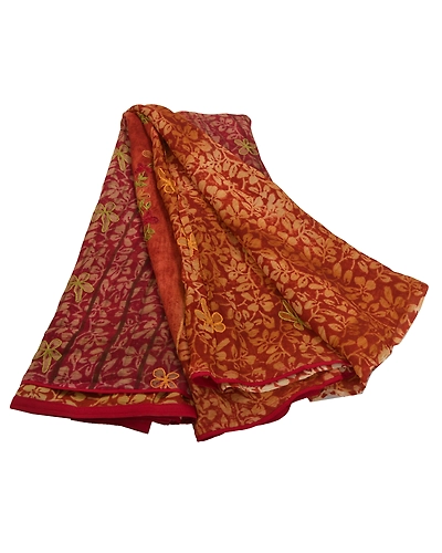 Sanskriti Vintage Dark Red Sarees Blend Georgette Printed Fabric Craft Sari, PRG-7492-Dark Red &amp; Saffron-Printed Work-Blend Georgette-1
