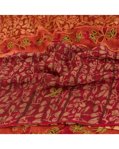 Sanskriti Vintage Dark Red Sarees Blend Georgette Printed Fabric Craft Sari, PRG-7492-Dark Red &amp; Saffron-Printed Work-Blend Georgette-3