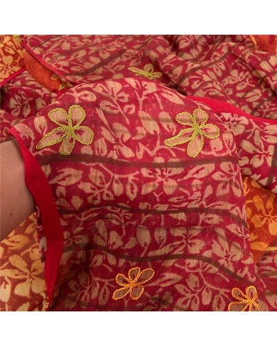 Sanskriti Vintage Dark Red Sarees Blend Georgette Printed Fabric Craft Sari, PRG-7492-Dark Red &amp; Saffron-Printed Work-Blend Georgette-4