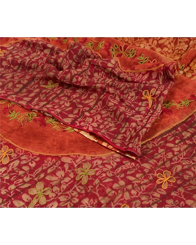 Sanskriti Vintage Dark Red Sarees Blend Georgette Printed Fabric Craft Sari, PRG-7492-Dark Red &amp; Saffron-Printed Work-Blend Georgette-9