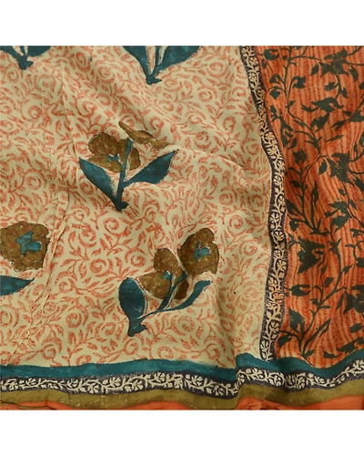 Sanskriti Vintage Orange Sarees Pure Georgette Silk Fabric Craft Printed Sari, PRG-7537-Shade Of Orange &amp; Cream-Printed Work-Pure Georgette Silk-6