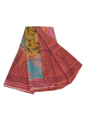 Sanskriti Vintage Indian Sari Blend Georgette Fabric Craft Printed Brown Sarees, PRG-7569-Brown-Printed Work-Blend Georgette-2