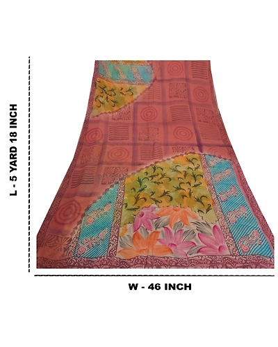 Sanskriti Vintage Indian Sari Blend Georgette Fabric Craft Printed Brown Sarees, PRG-7569-Brown-Printed Work-Blend Georgette-3