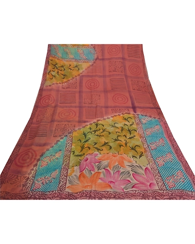 Sanskriti Vintage Indian Sari Blend Georgette Fabric Craft Printed Brown Sarees, PRG-7569-Brown-Printed Work-Blend Georgette-8