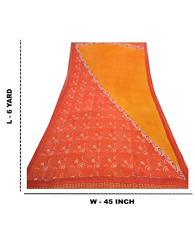 Sanskriti Vintage Yellow Sarees Pure Georgette Silk Fabric Craft Printed Sari, PRG-7587-Orange &amp; Yellow-Printed Work-Pure Georgette Silk-3
