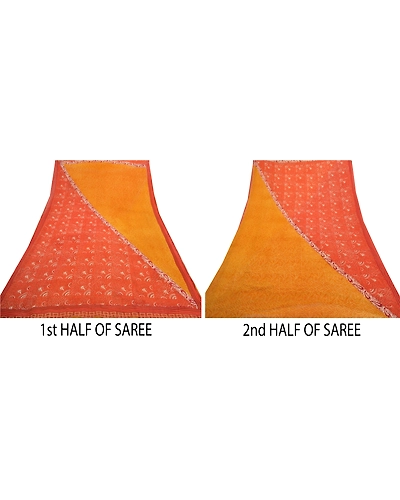 Sanskriti Vintage Yellow Sarees Pure Georgette Silk Fabric Craft Printed Sari, PRG-7587-Orange &amp; Yellow-Printed Work-Pure Georgette Silk-5