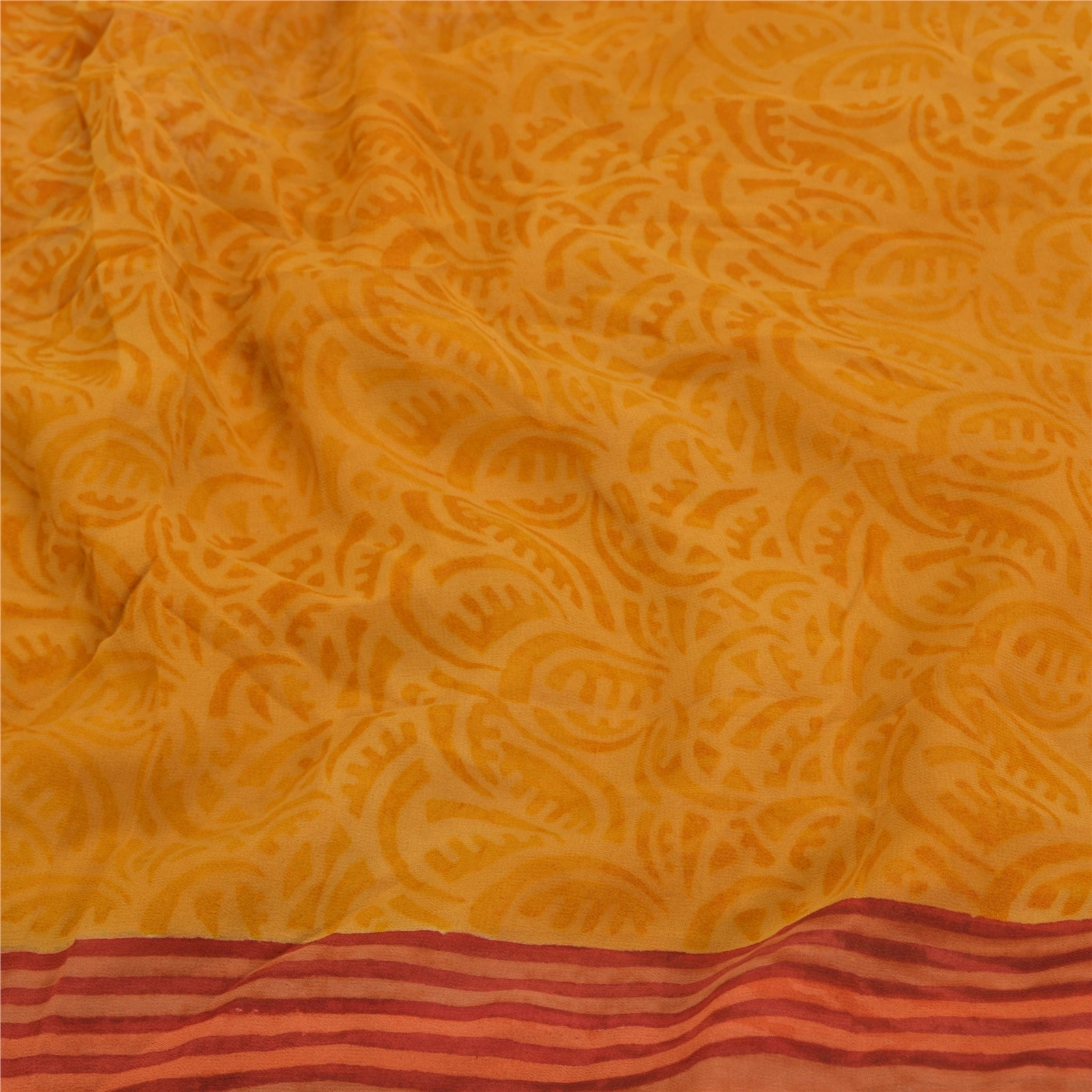 Sanskriti Vintage Yellow Sarees Pure Georgette Silk Fabric Craft Printed Sari, PRG-7587-Orange &amp; Yellow-Printed Work-Pure Georgette Silk-6