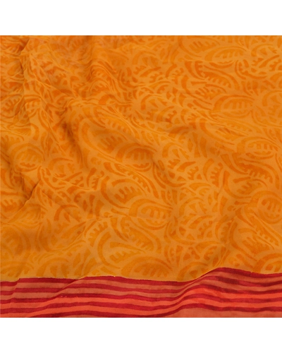 Sanskriti Vintage Yellow Sarees Pure Georgette Silk Fabric Craft Printed Sari, PRG-7587-Orange &amp; Yellow-Printed Work-Pure Georgette Silk-6