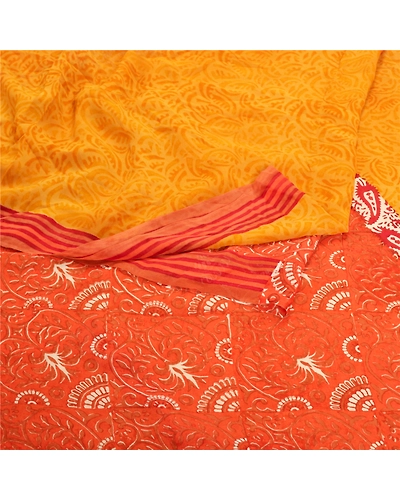 Sanskriti Vintage Yellow Sarees Pure Georgette Silk Fabric Craft Printed Sari, PRG-7587-Orange &amp; Yellow-Printed Work-Pure Georgette Silk-7