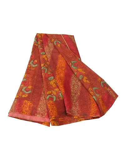 Sanskriti Vintage Sarees Pure Georgette Silk Fabric Craft Printed 5 Yard Sari, PRG-7644-Rusty Orange-Printed Work-Pure Georgette Silk-2