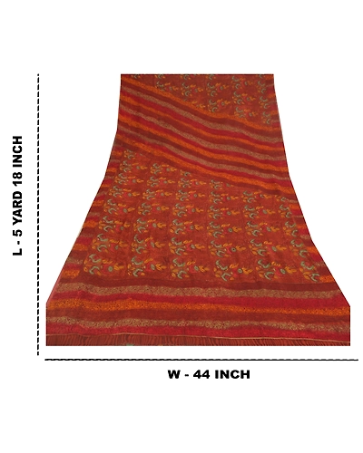 Sanskriti Vintage Sarees Pure Georgette Silk Fabric Craft Printed 5 Yard Sari, PRG-7644-Rusty Orange-Printed Work-Pure Georgette Silk-3