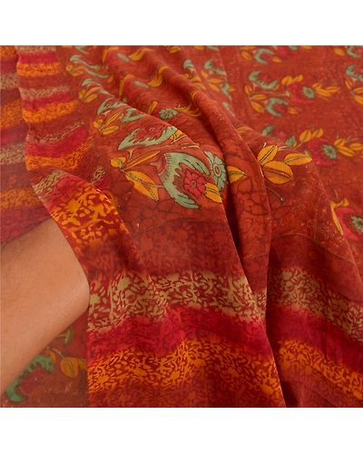 Sanskriti Vintage Sarees Pure Georgette Silk Fabric Craft Printed 5 Yard Sari, PRG-7644-Rusty Orange-Printed Work-Pure Georgette Silk-4