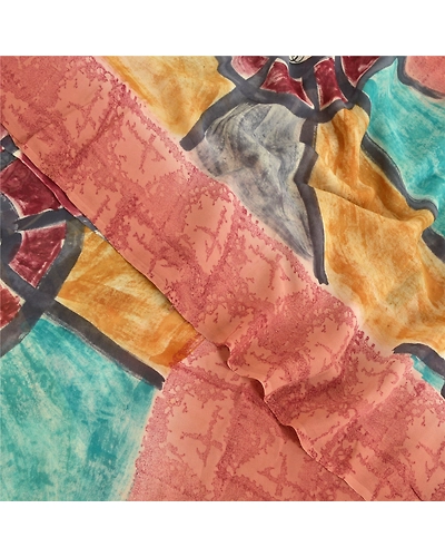 Sanskriti Vintage Indian Sari Pure Georgette Silk Fabric Craft Printed Sarees, PRG-7647-Multi Color-Printed Work-Pure Georgette Silk-1