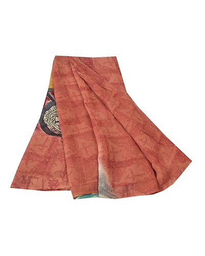 Sanskriti Vintage Indian Sari Pure Georgette Silk Fabric Craft Printed Sarees, PRG-7647-Multi Color-Printed Work-Pure Georgette Silk-2