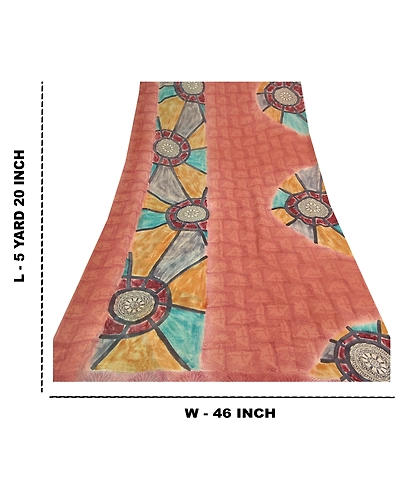 Sanskriti Vintage Indian Sari Pure Georgette Silk Fabric Craft Printed Sarees, PRG-7647-Multi Color-Printed Work-Pure Georgette Silk-3