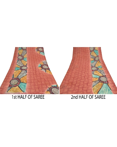 Sanskriti Vintage Indian Sari Pure Georgette Silk Fabric Craft Printed Sarees, PRG-7647-Multi Color-Printed Work-Pure Georgette Silk-5