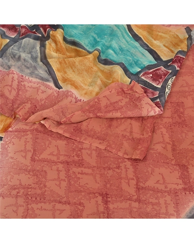 Sanskriti Vintage Indian Sari Pure Georgette Silk Fabric Craft Printed Sarees, PRG-7647-Multi Color-Printed Work-Pure Georgette Silk-7