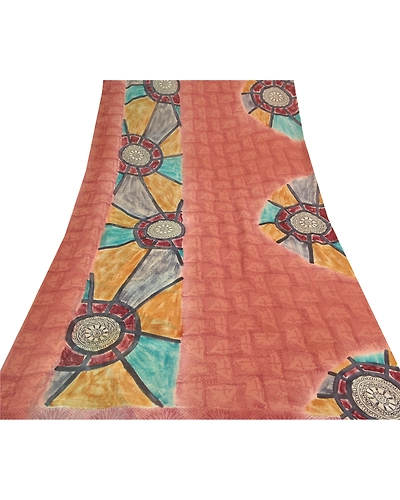Sanskriti Vintage Indian Sari Pure Georgette Silk Fabric Craft Printed Sarees, PRG-7647-Multi Color-Printed Work-Pure Georgette Silk-8